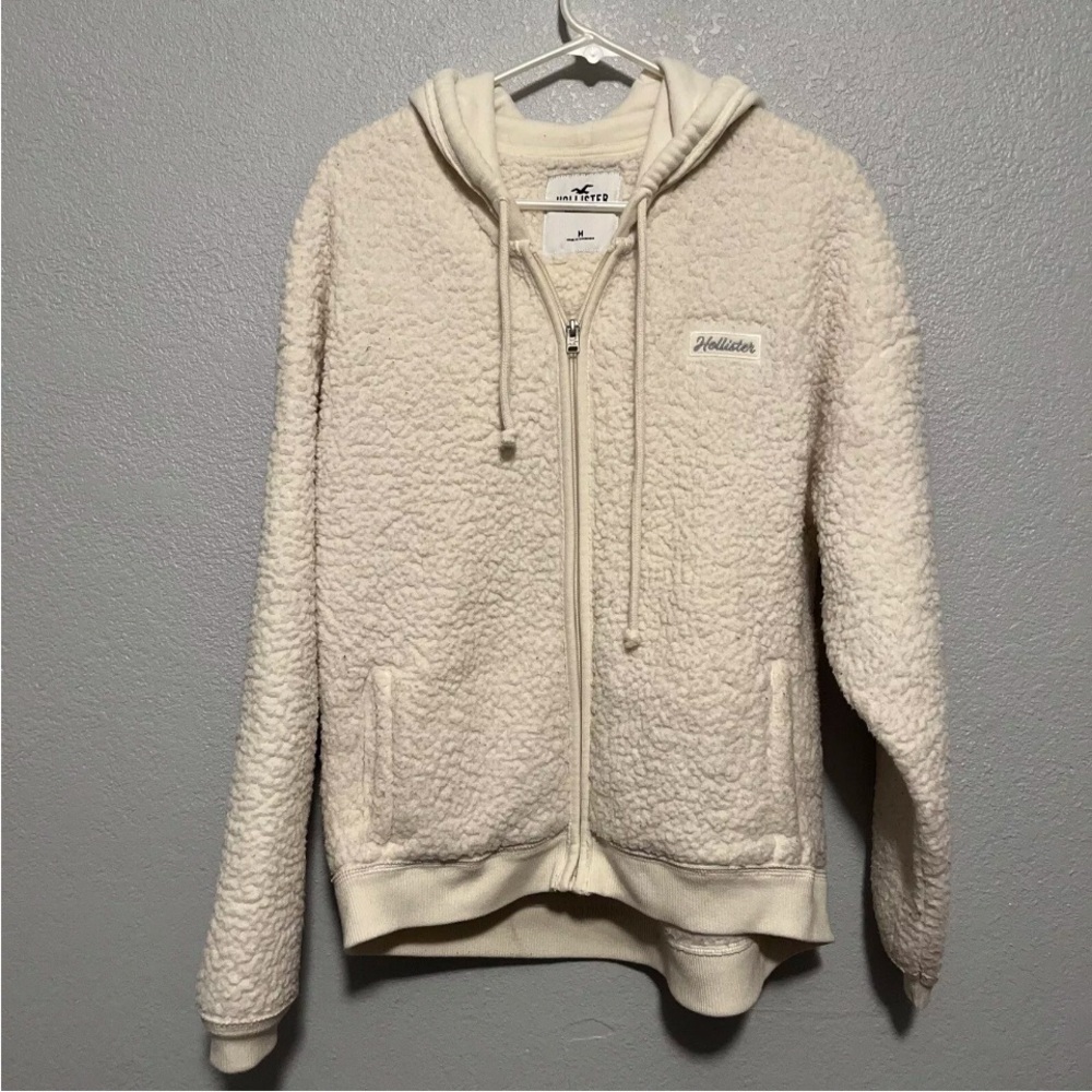 Hollister Women Ivory Full Zip Sherpa Hoodie Teddy Jacket size M MSRP $69.95